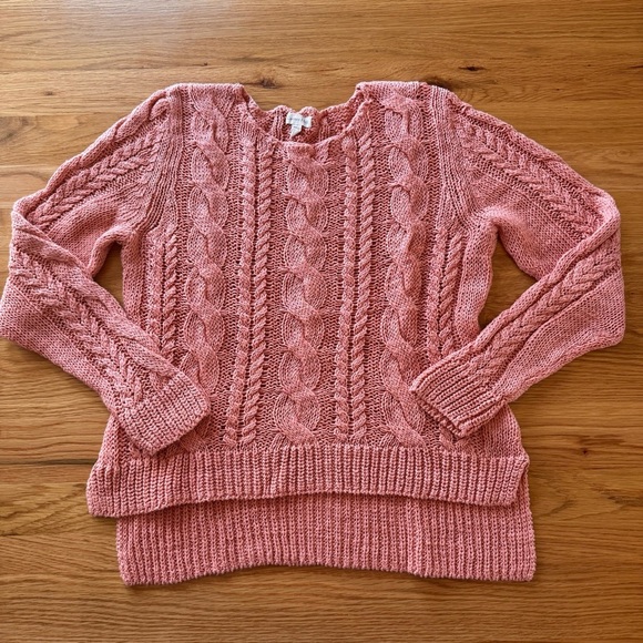 Garnett Hill Linen & Cotton Cabled Pullover in Desert Bloom Pink Size M - Picture 2 of 11